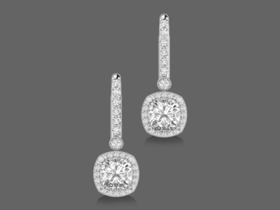 1.50ct Cushion Halo Drop Lab Grown Diamond Earrings